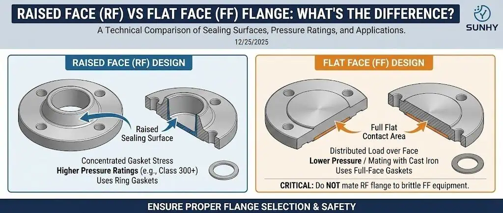 Raised Face vs Flat Face Flange: facing geometry comparison Raised Face (RF) vs Flat Face (FF) flange: facing geometry and gasket contact differences