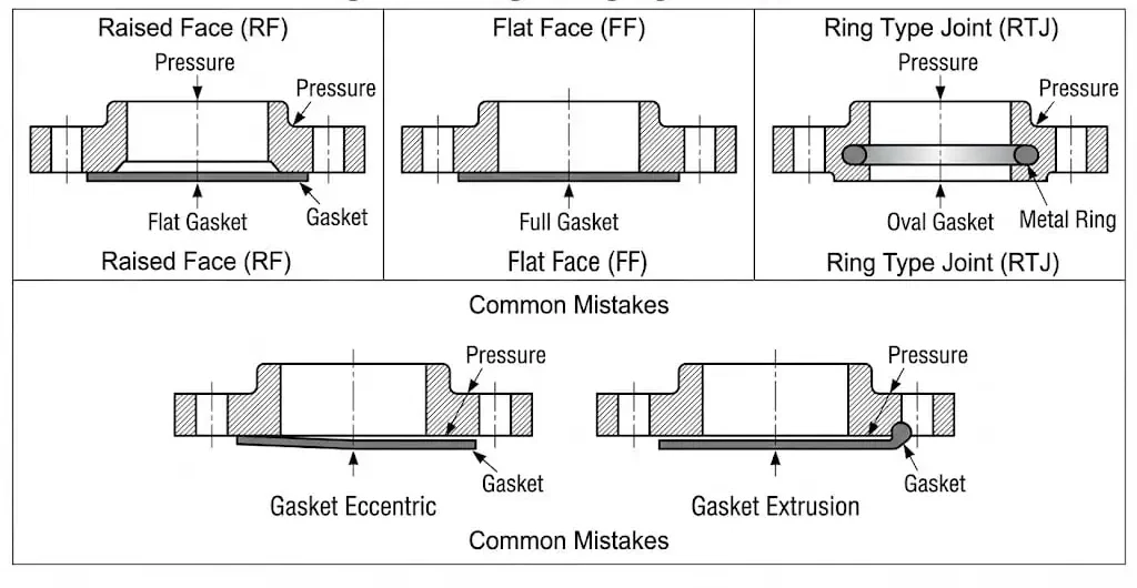 blind flange facing types RF FF RTJ and gasket compatibility