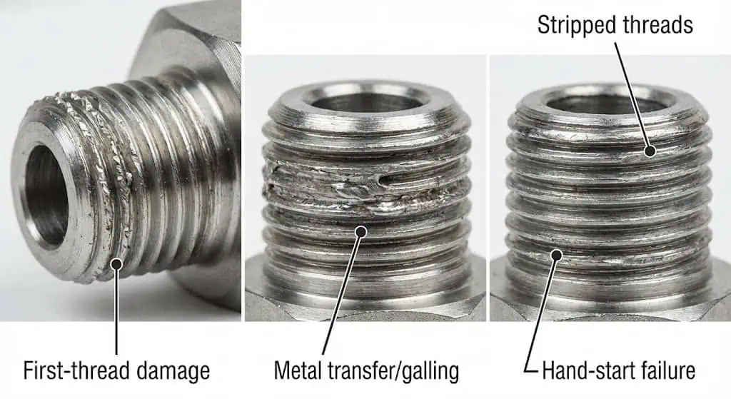 Daños en la rosca de adaptadores hidráulicos: roscado cruzado, gripado, roscas arrancadas