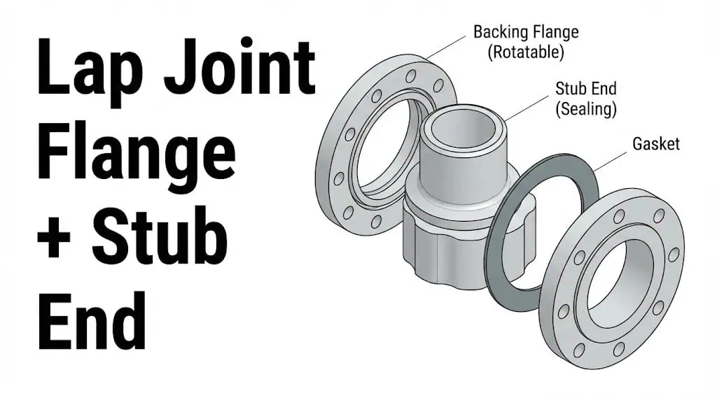 Lap Joint Flange + Stub End Assembly (Back-up Flange + Stub End) Lap joint flange with stub end assembly showing backing flange rotation and gasket sealing surface