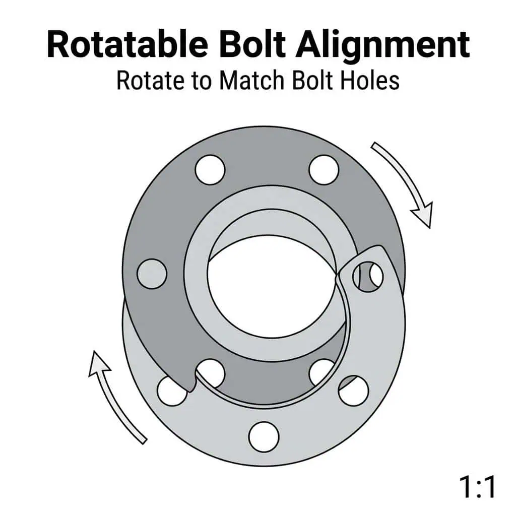 Rotatable Bolt Alignment (Lap Joint Flange Backing Ring) Rotatable bolt alignment on lap joint flange backing ring showing bolt-hole positioning