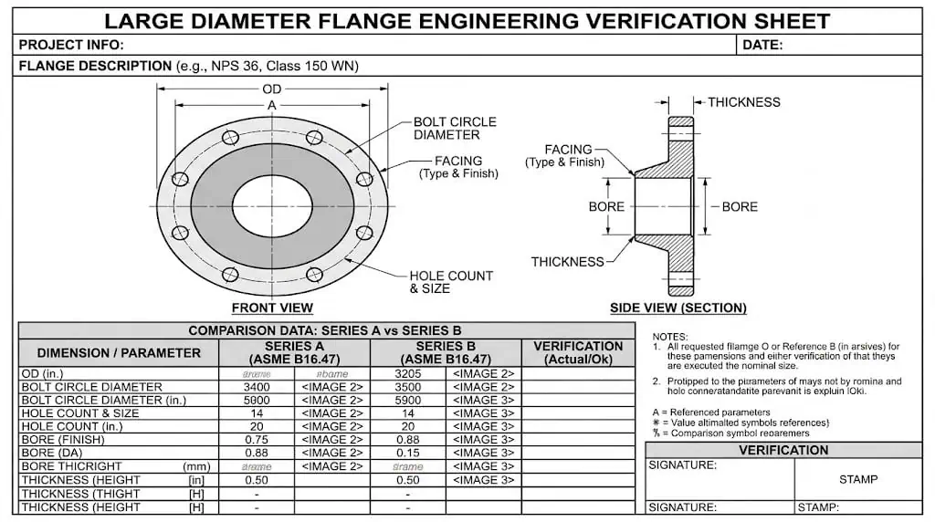 Series A vs Series B Large Diameter Verification Sheet Series A vs Series B flange verification checklist for large diameter replacement orders