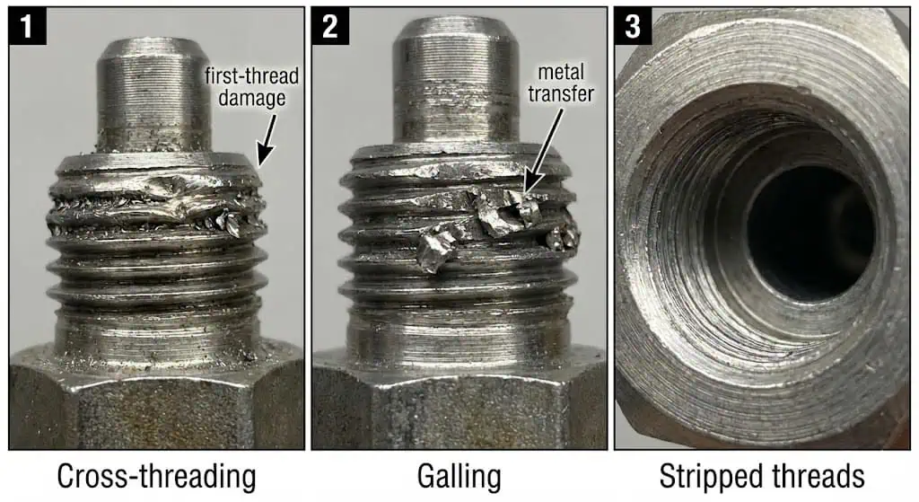 تلف القلاوظ في المحولات الهيدروليكية: التعشيق المتقاطع، التحام بارد، اقتلاع القلاوظ
