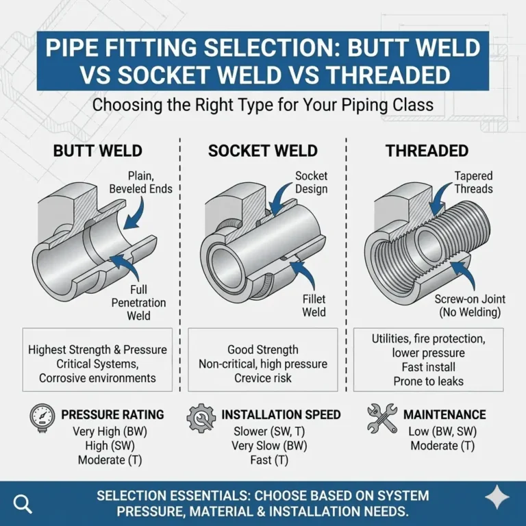 Butt Weld vs Socket Weld vs Threaded Pipe Fittings: How to Choose for Your Piping Class