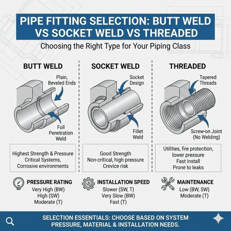 Butt Weld vs Socket Weld vs Threaded Pipe Fittings: How to Choose for Your Piping Class