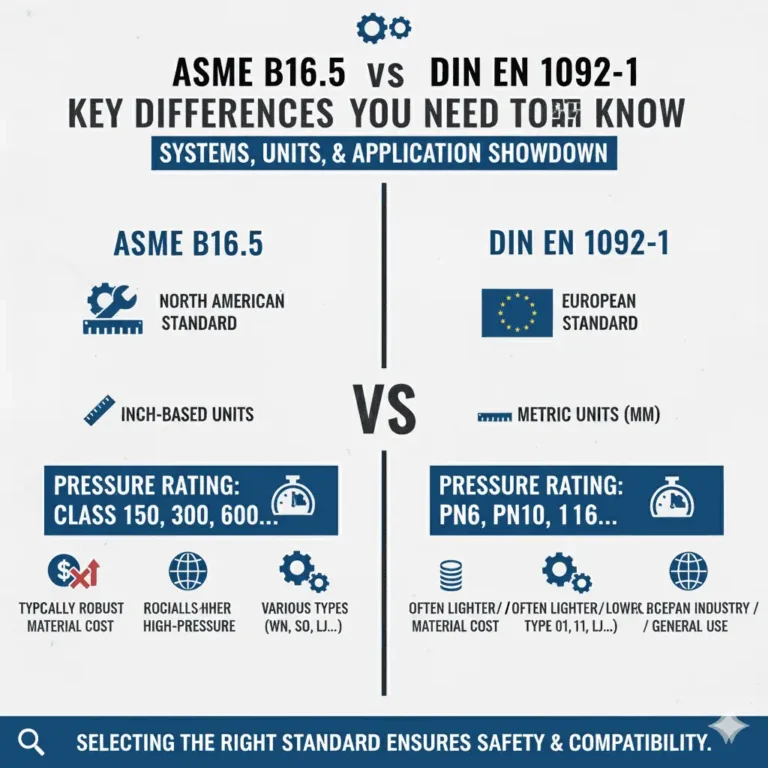 Vergleich zwischen Flanschen nach ASME B16.5 und DIN EN 1092-1