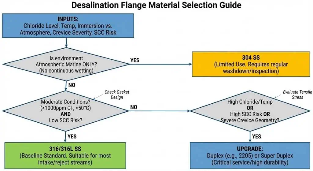 Organigramme de sélection technique pour les matériaux de bride de dessalement