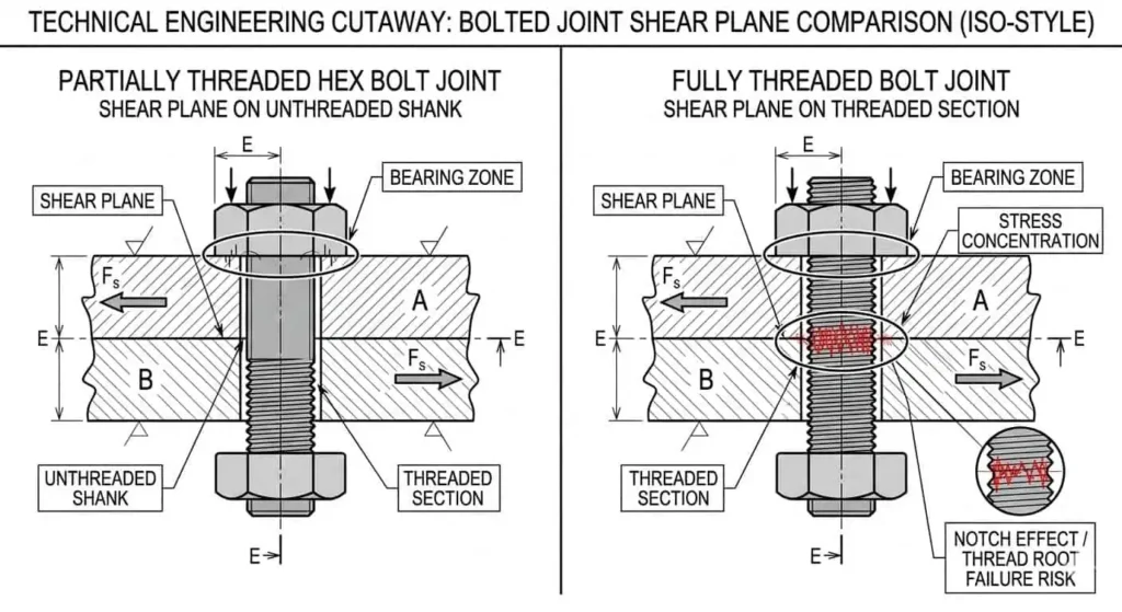 Расположение плоскости среза имеет значение: нерезьбовая часть стержня против резьбы Плоскость среза на нерезьбовой части стержня против плоскости среза на резьбе: DIN 931 против DIN 933