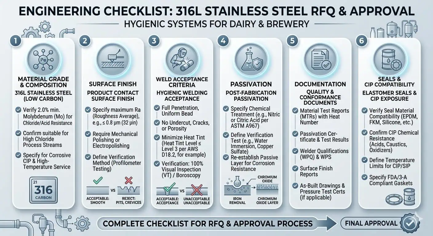 316L RFQ and Approval Checklist for Hygienic Systems 316L RFQ and approval checklist for hygienic dairy and brewery stainless systems