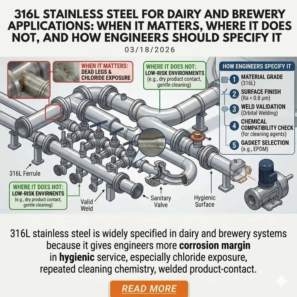 316L Stainless Steel for Dairy and Brewery Applications: When It Matters, Where It Does Not, and How Engineers Should Specify It