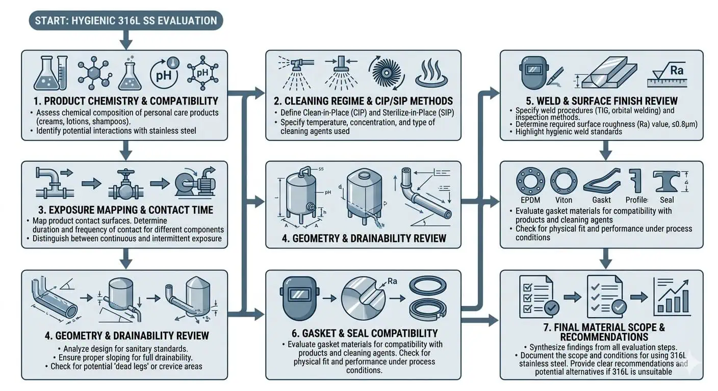 316L Material Evaluation Workflow for Personal Care Plants 316L material evaluation workflow for hygienic personal care production plants