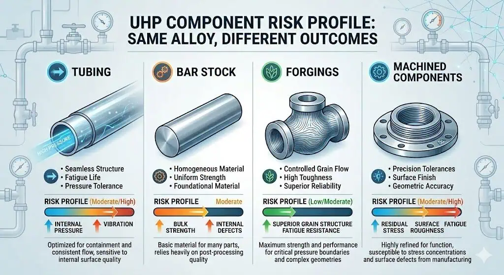 316L stainless steel product forms for ultra high purity applications including tubing bar forgings plate and machined components