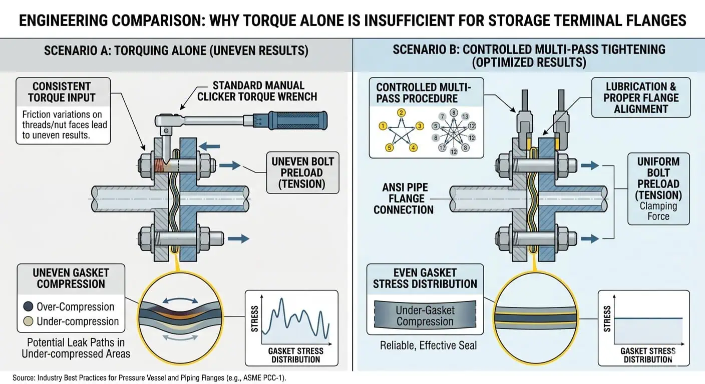 Bolt Load Uniformity vs Torque Alone Bolt load uniformity vs torque alone for storage terminal flanges
