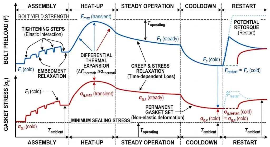 Bolt Load and Gasket Stress During Thermal Cycling Bolt load and gasket stress during thermal cycling in a flanged joint from assembly through heat up cooldown and restart