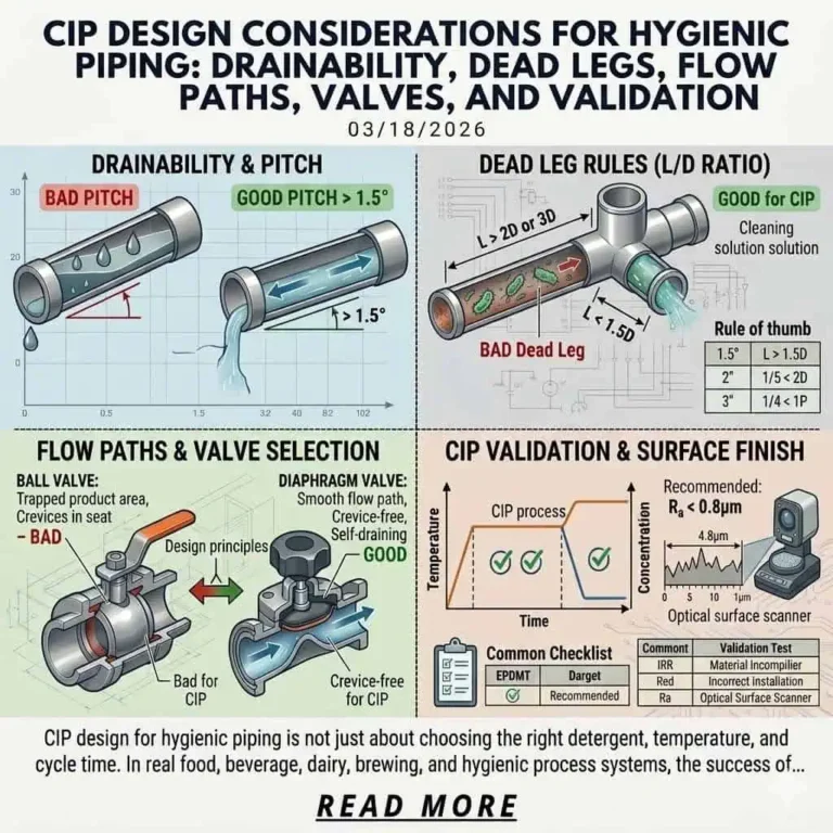 Конструктивные особенности систем CIP для пищевых трубопроводов: Дренаж, Мертвые зоны, Траектории потока, Клапаны и Валидация