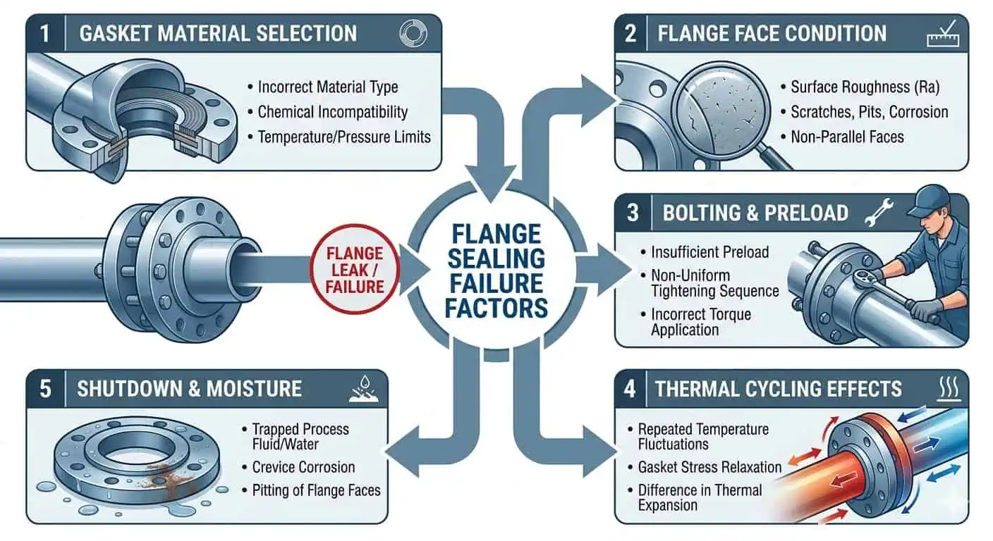 Chemical Plant Flange Sealing Failure Map Chemical plant flange sealing failure map showing gasket flange face bolting and service condition interactions