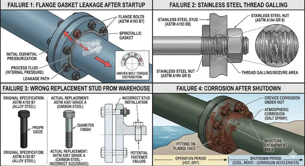 Common Failure Modes in High Temperature Bolting Common failure modes in high temperature bolting including preload loss galling wrong substitution and shutdown corrosion