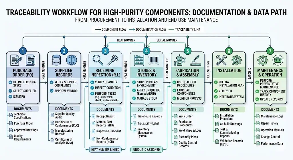 Documentation and traceability workflow for high purity components Documentation and traceability workflow for high purity components from purchase order to receiving installation and maintenance