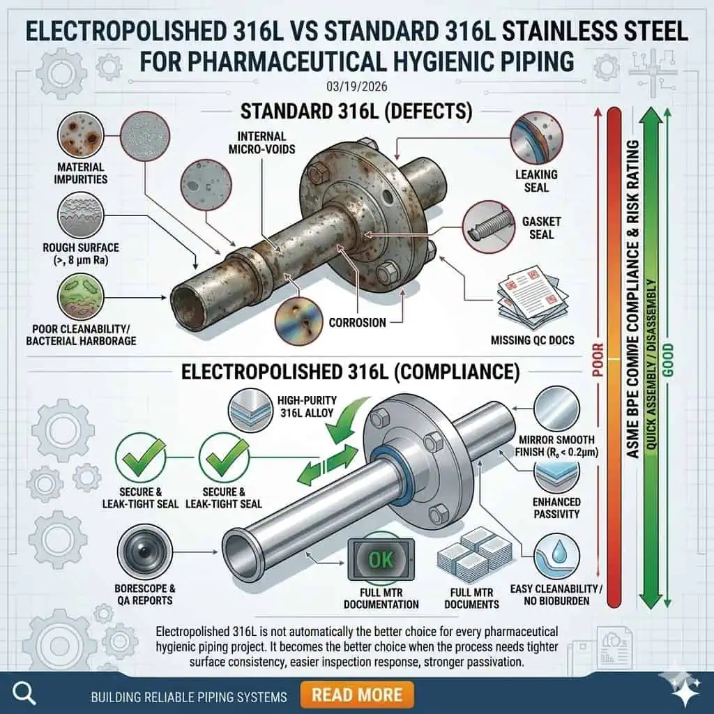 Electropolished 316L vs Standard 316L Stainless Steel for Pharmaceutical Hygienic Piping