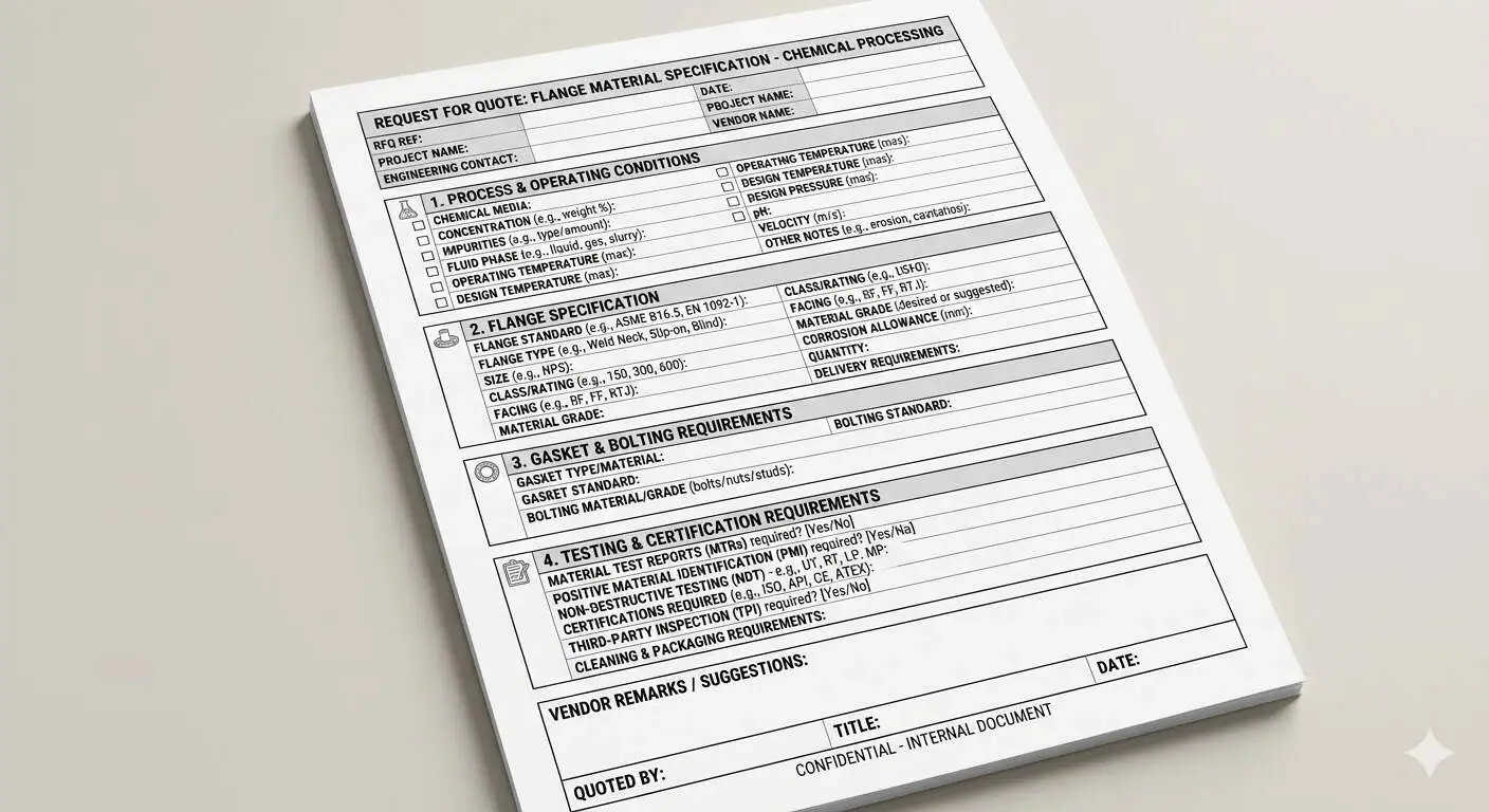 Flange RFQ Data Sheet Example Flange RFQ data sheet example for chemical processing material selection