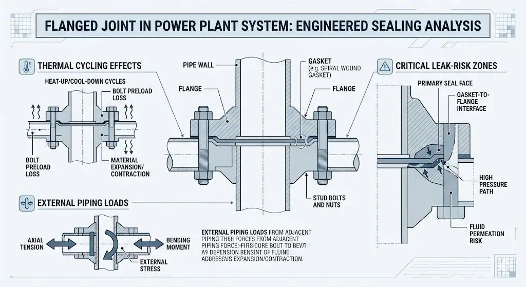 Flanged Joint Reliability in Power Generation Systems Flanged joint reliability in power generation systems showing flange gasket bolting thermal cycling and external load effects