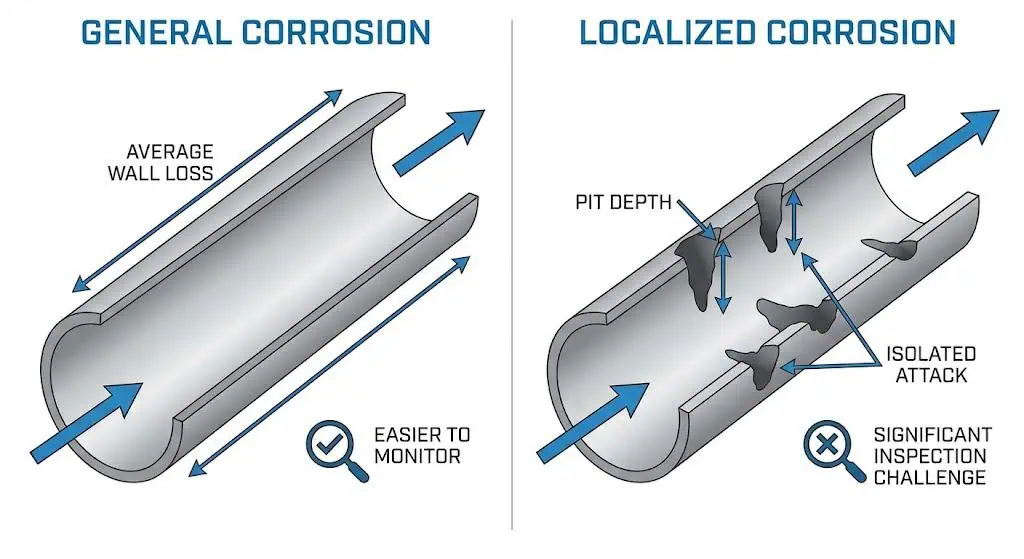 General Corrosion vs Localized Corrosion General corrosion vs localized corrosion in process piping