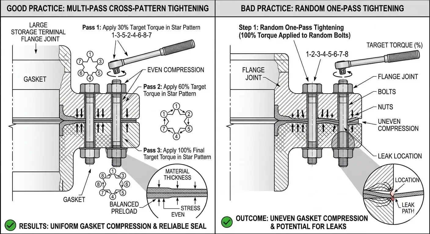 Good vs Bad Terminal Flange Tightening Sequence Good vs bad terminal flange tightening sequence