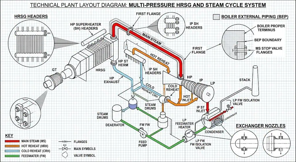 High-Risk Flange Locations in Power Plants High risk flange locations in power plants including main steam hot reheat HRSG valve bonnet exchanger nozzle and equipment tie in flanges