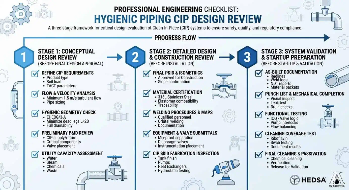 Hygienic Piping CIP Design Review Checklist Hygienic piping CIP design review checklist for design approval installation and startup validation