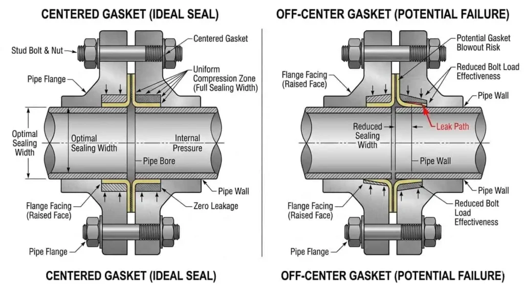 off-center gasket versus centered gasket in refinery flange joint