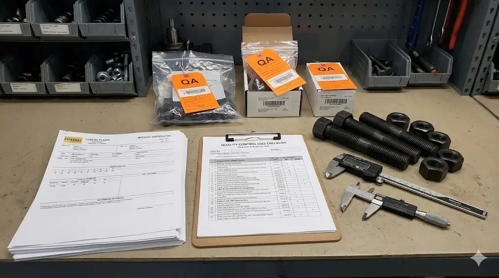 Incoming Inspection of Stud Bolts and Nuts Incoming inspection of stud bolts and nuts showing marking checks thread condition dimensional verification and MTR review