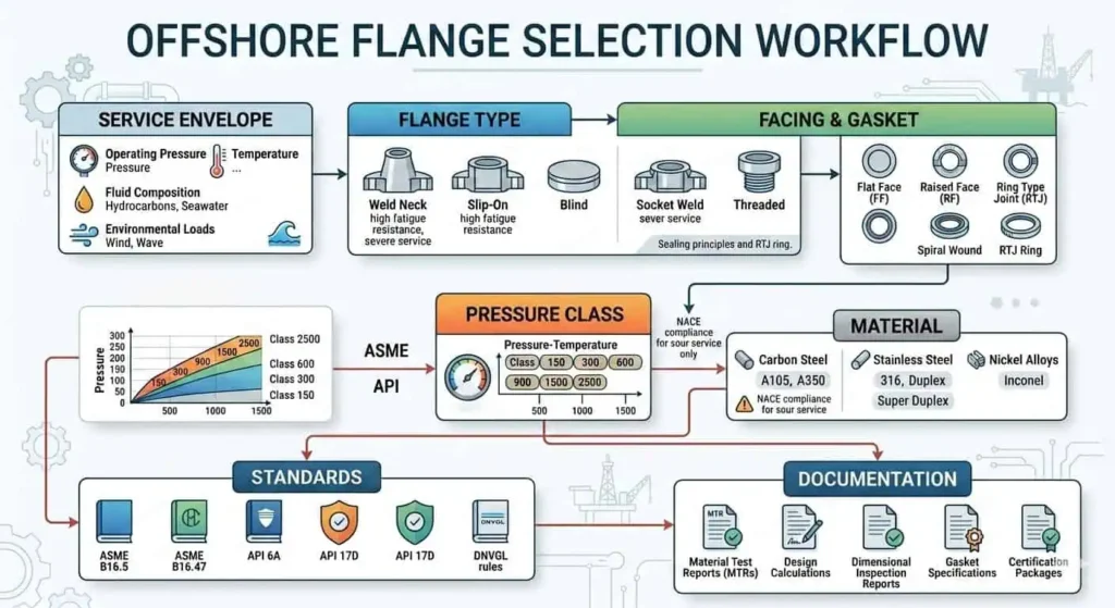 offshore flange selection workflow for oil and gas pipelines