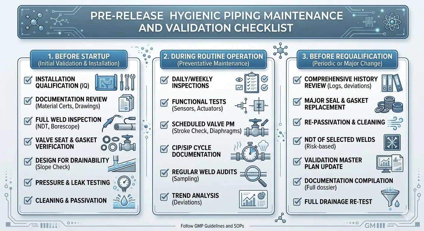 Pre-Release Hygienic Piping Maintenance and Validation Checklist Pre release hygienic piping maintenance and validation checklist for biotech and pharmaceutical facilities