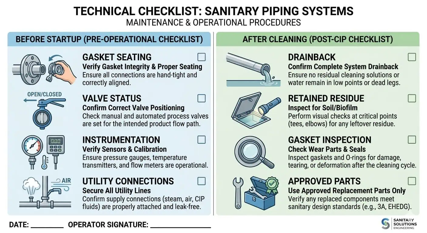 Pre-Startup and Post-Cleaning Sanitary Checklist Pre-startup and post-cleaning sanitary checklist for hygienic piping systems