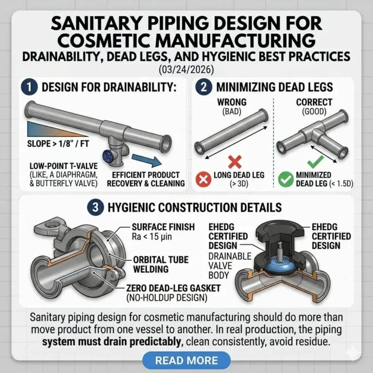 Sanitary Piping Design for Cosmetic Manufacturing: Drainability, Dead Legs, and Hygienic Best Practices