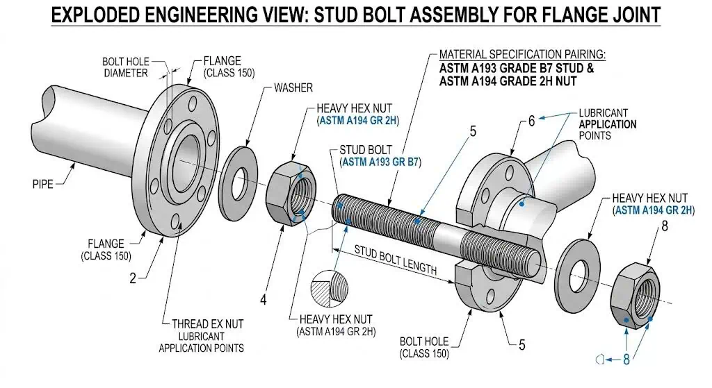 Stud and Nut Pairing for High Temperature Bolting Stud and nut pairing for high temperature bolting showing ASTM A193 stud bolt assemblies and matching nut selection checks