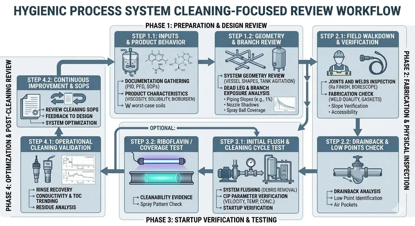 Cleaning-Focused Review Workflow for Hygienic Process Systems Cleaning-focused review workflow for hygienic process systems