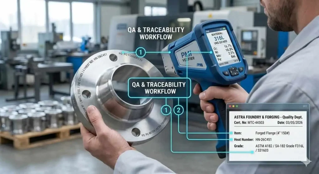 offshore flange traceability MTR PMI heat number