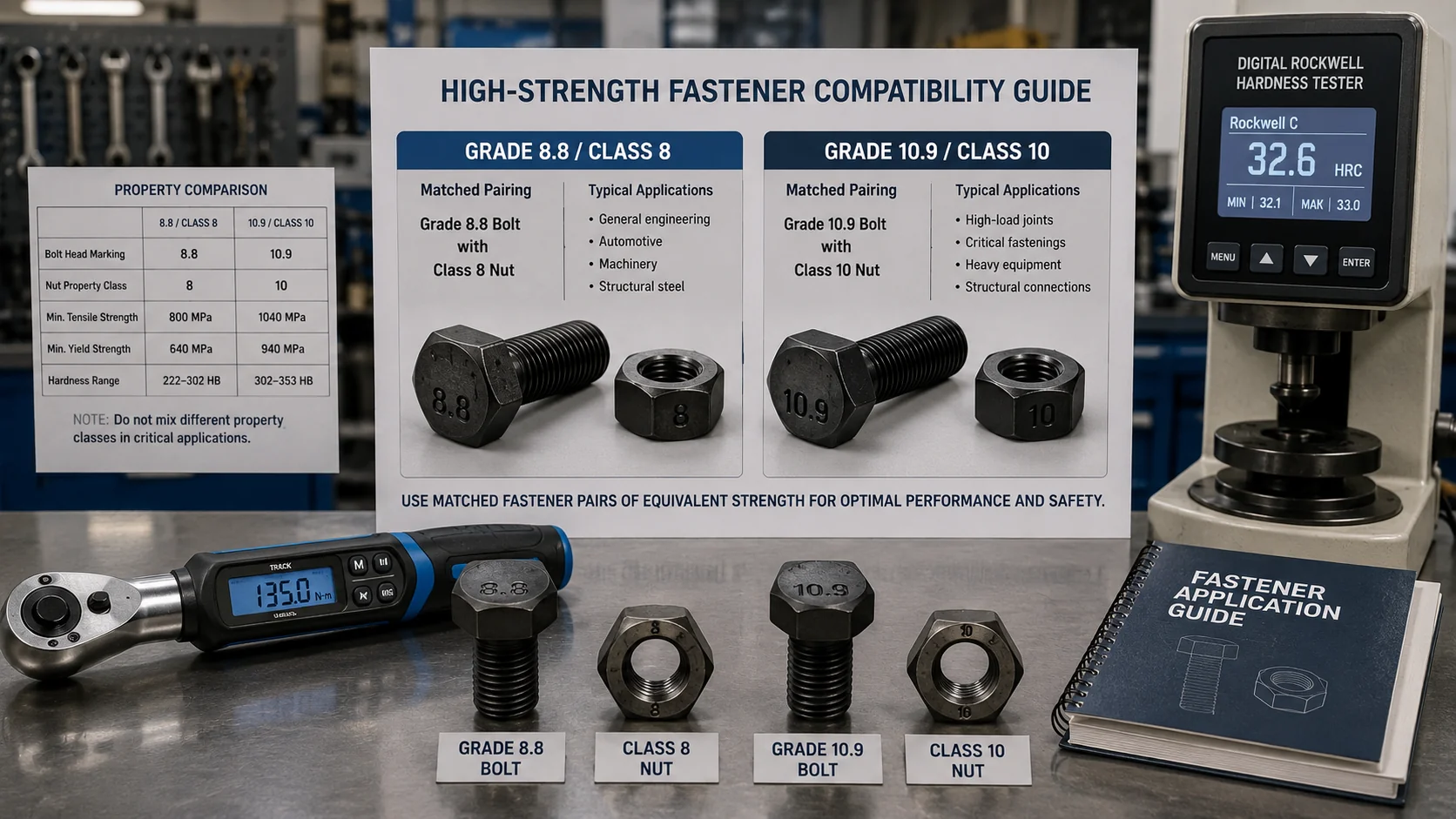 Hex Nut Grade and Bolt Compatibility Grade 8.8 and 10.9 bolts matched with class 8 and class 10 hex nuts