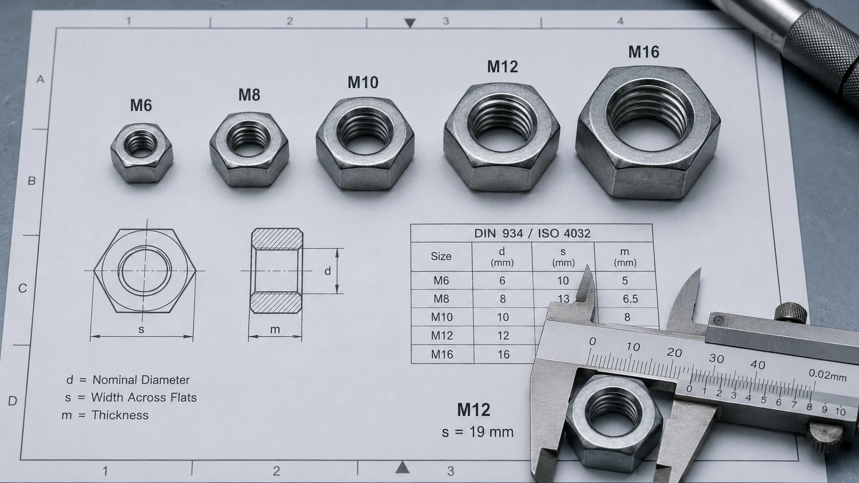 Comparaison des dimensions d'écrous hexagonaux métriques Comparaison des dimensions d'écrous hexagonaux métriques pour M6 M8 M10 M12 et M16