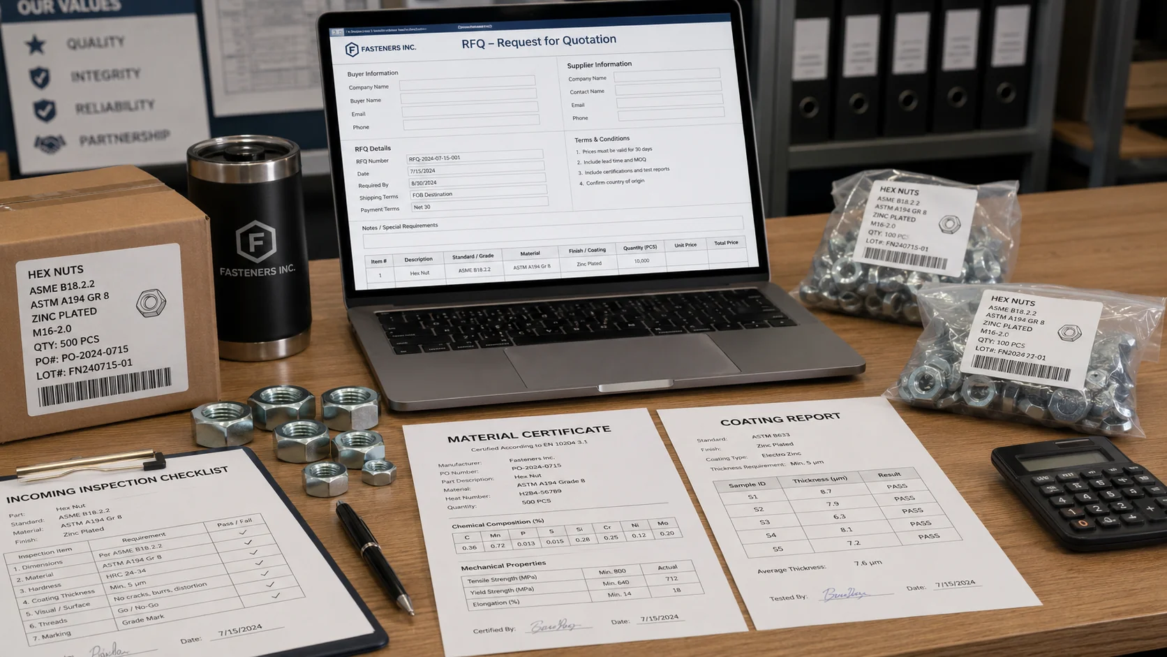 Hex Nut RFQ Checklist Hex nut RFQ checklist with material certificate coating report and inspection records
