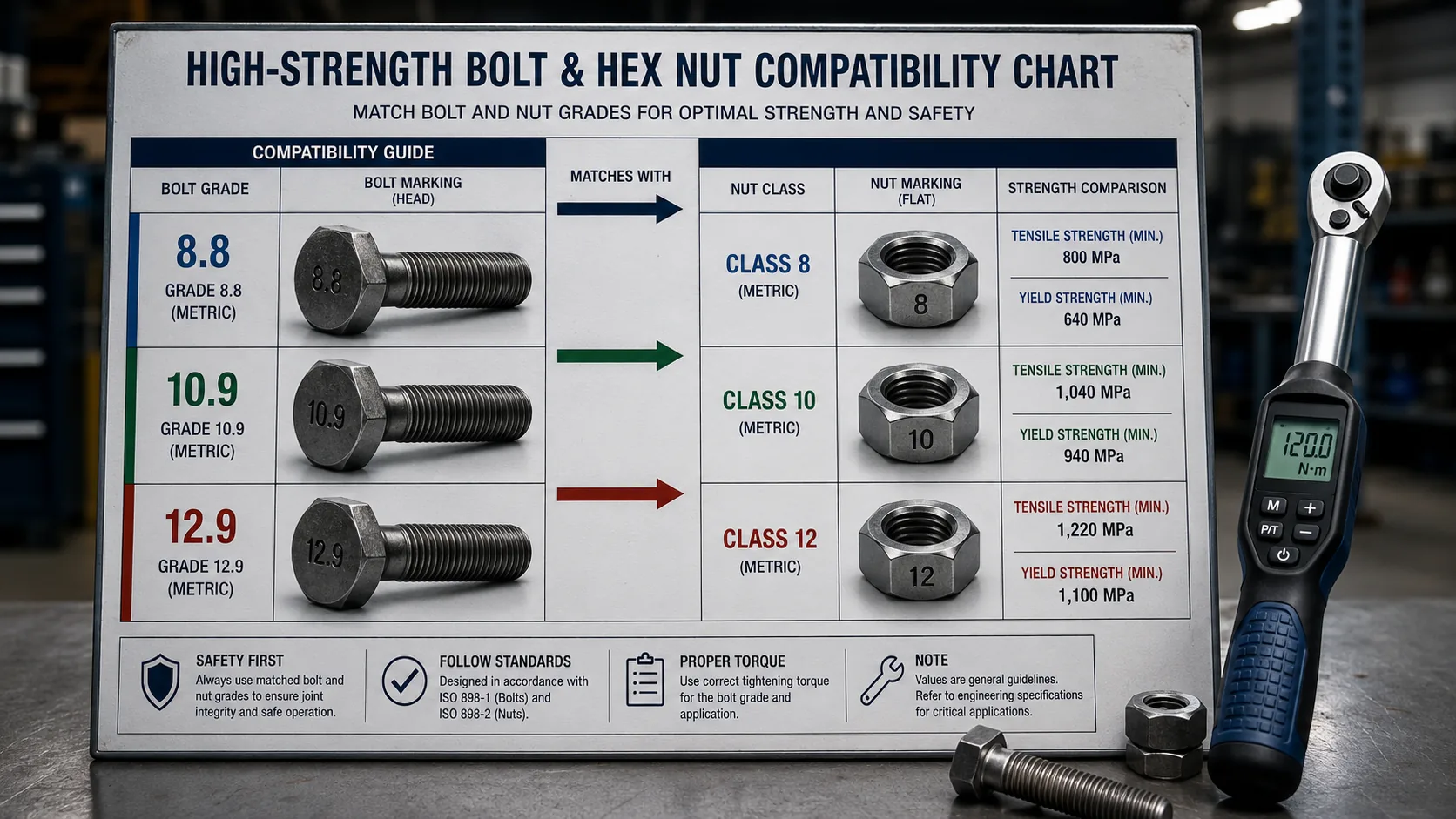 Bolt and Hex Nut Compatibility Chart Grade 8.8 10.9 and 12.9 bolts matched with hex nut property classes
