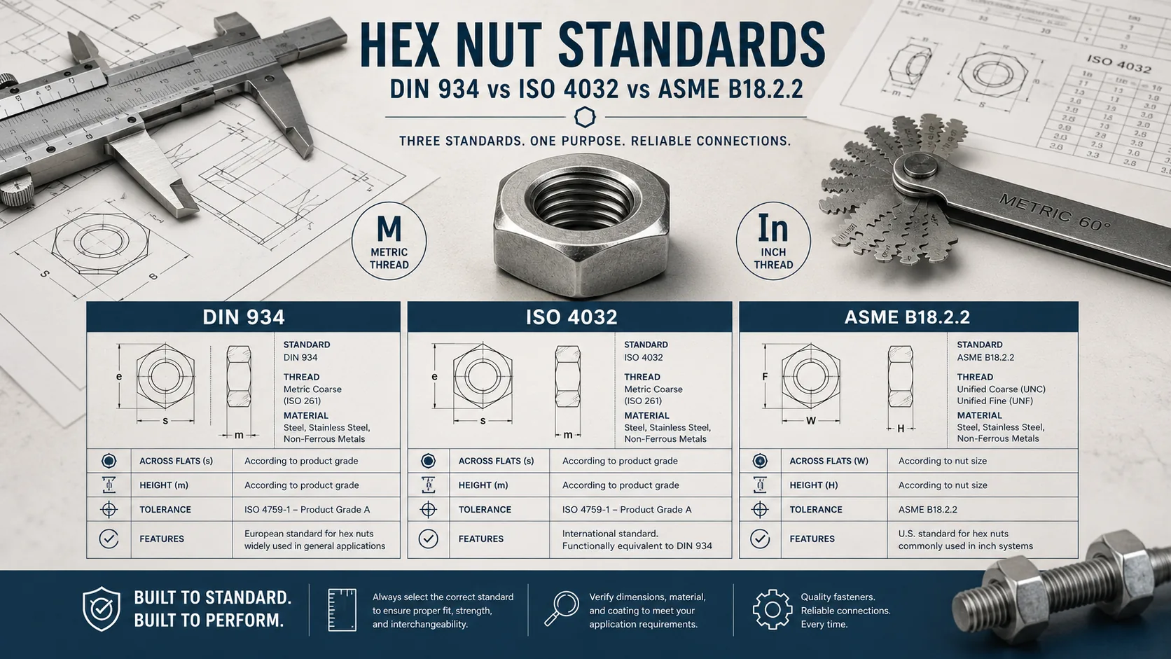 DIN 934 vs ISO 4032 vs ASME B18.2.2 Hex Nuts Comparison DIN 934 vs ISO 4032 vs ASME B18.2.2 hex nuts comparison
