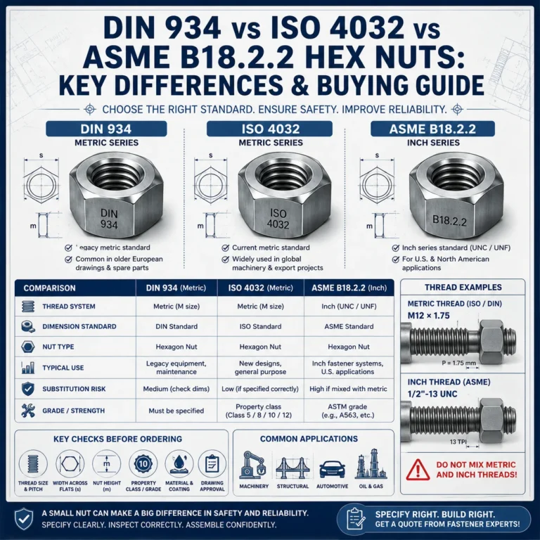 DIN 934 vs ISO 4032 vs ASME B18.2.2 Hex Nuts: Key Differences, Interchangeability & Buying Guide