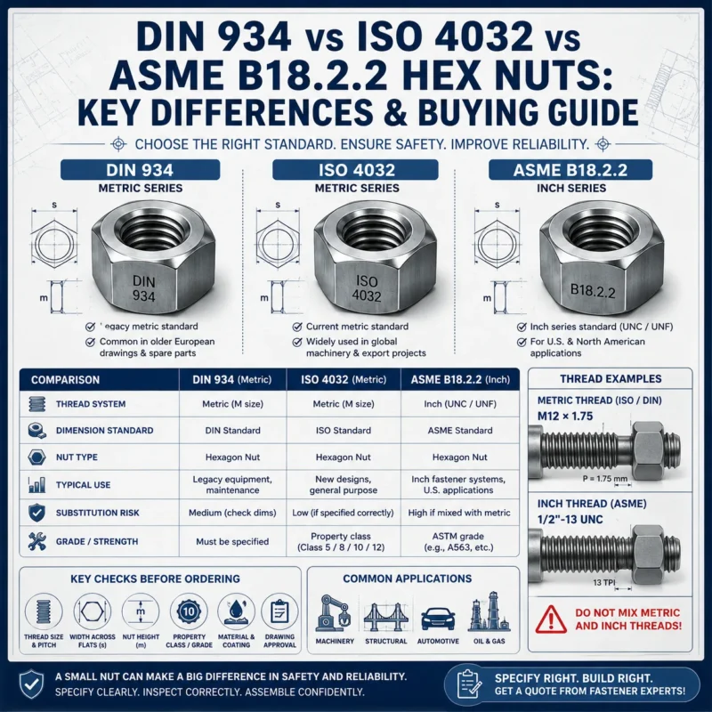 DIN 934 vs ISO 4032 vs ASME B18.2.2 Hex Nuts: Key Differences, Interchangeability & Buying Guide
