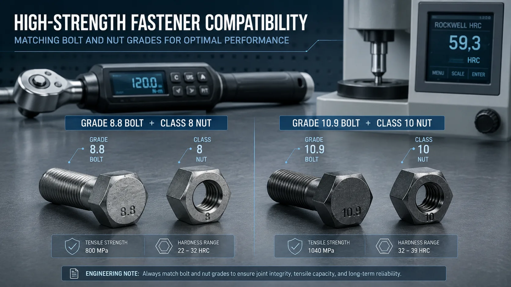 Grade 8.8 and 10.9 Bolts with Class 8 and Class 10 Hex Nuts Grade 8.8 and 10.9 bolts matched with Class 8 and Class 10 hex nuts