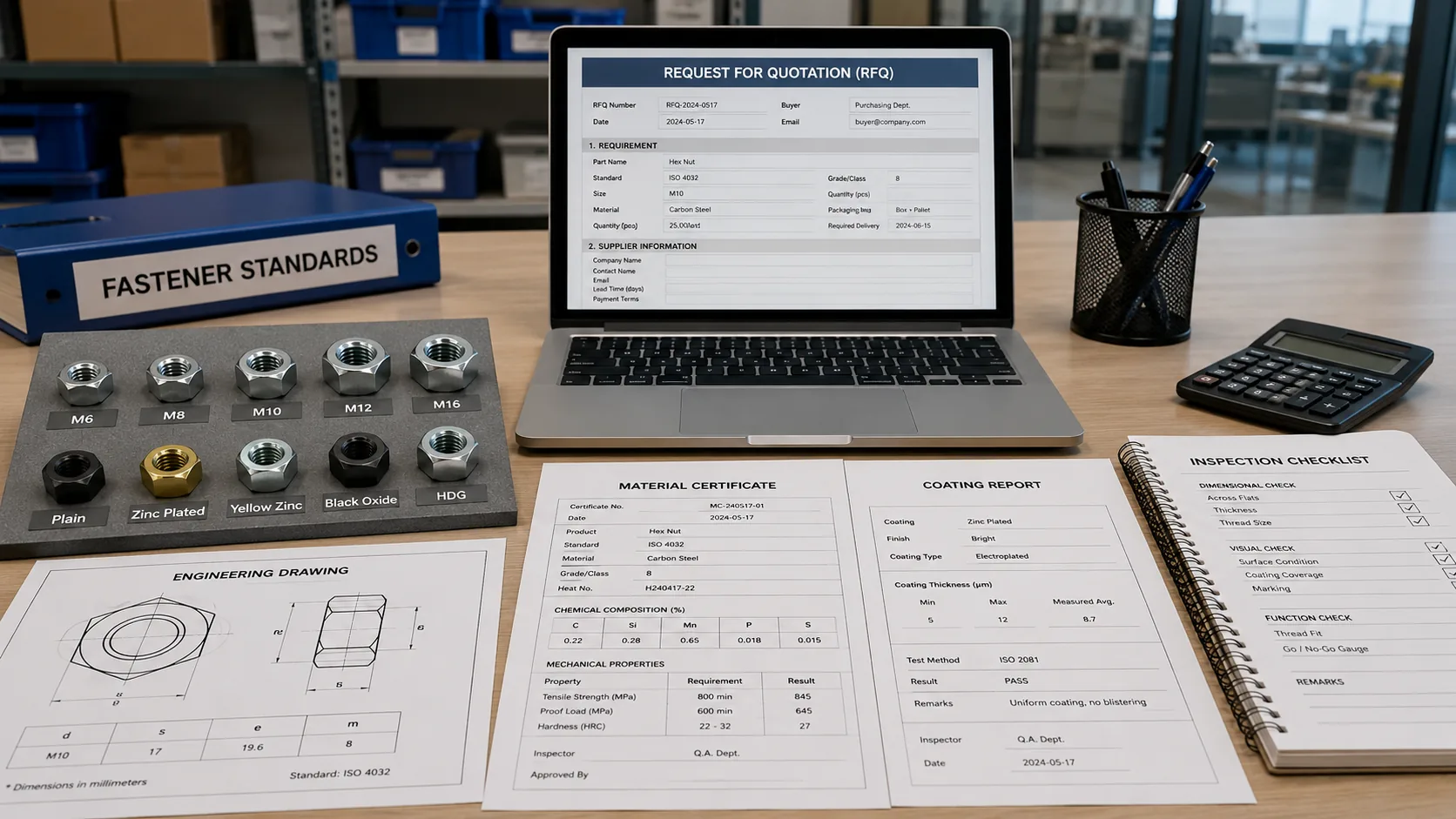 Hex Nut Grade RFQ Checklist with Material Certificate and Inspection Report Hex nut grade RFQ checklist with material certificate and inspection report