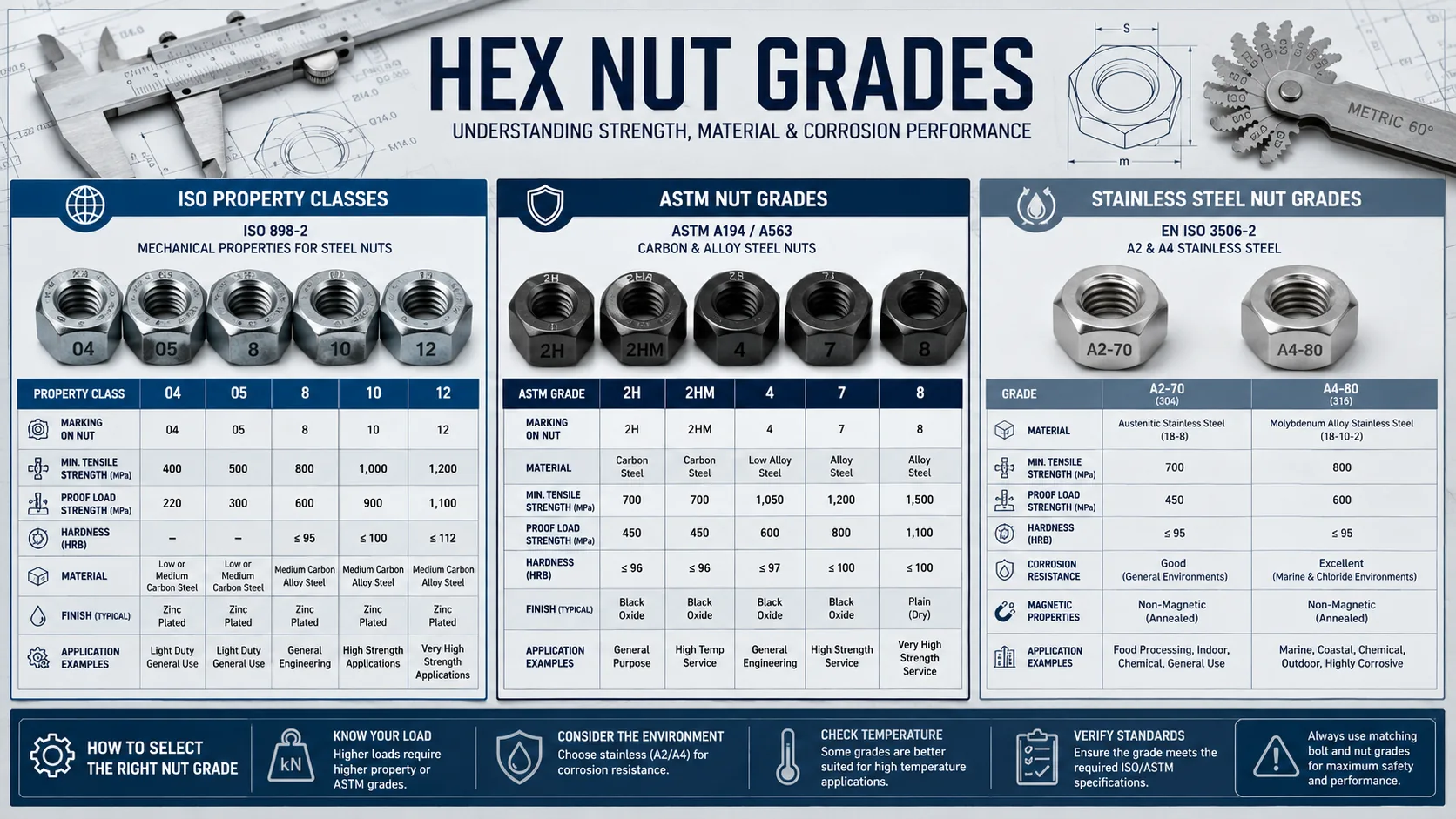 Hex Nut Grades Explained with ISO ASTM and Stainless Steel Grades Hex nut grades explained with ISO property classes ASTM grades and stainless steel grades