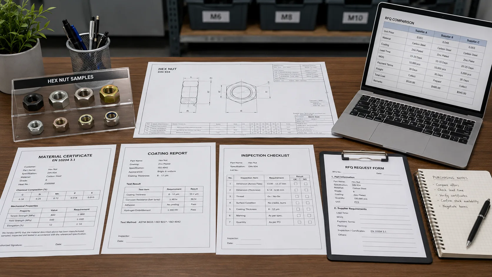 Hex Nut RFQ Checklist with Drawing and Inspection Records Hex nut RFQ checklist with drawing material certificate coating report and inspection records