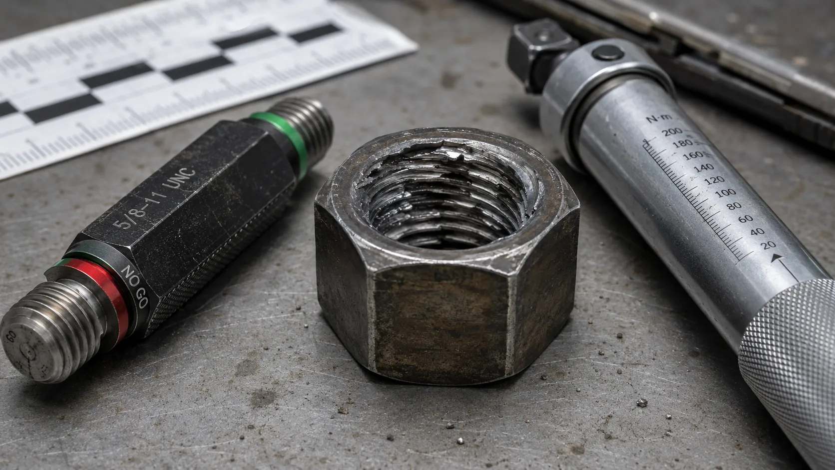 Stripped Hex Nut Internal Thread Failure Stripped hex nut internal threads caused by wrong nut grade